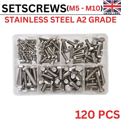 120x verschiedene Box metrische Gewindestifte M5-M10 Edelstahl A2 Grade Gewindestifte