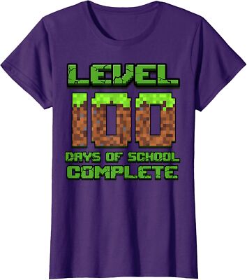 Level 100 Days Of School Complete Pixel Video Games Ladies' Crewneck T-Shirt