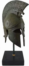 Corinthian Bronze Helmet with Griffin Design on marble base