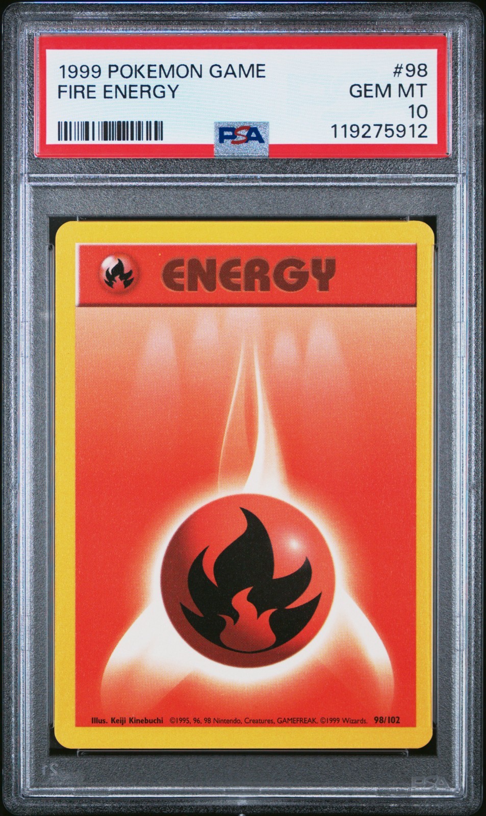 1999 POKEMON GAME #98 FIRE ENERGY PSA 10 GEM MINT BASE SET UNLIMITED