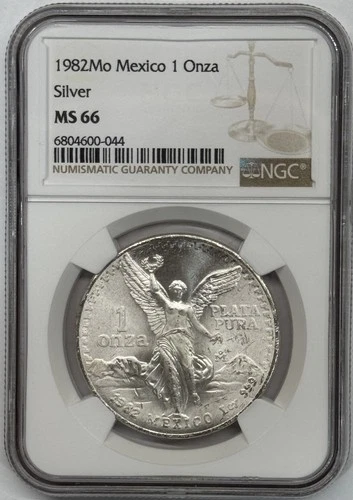 1982 Mo 1 oz .999 Silver Onza Mexico Libertad - NGC MS 66