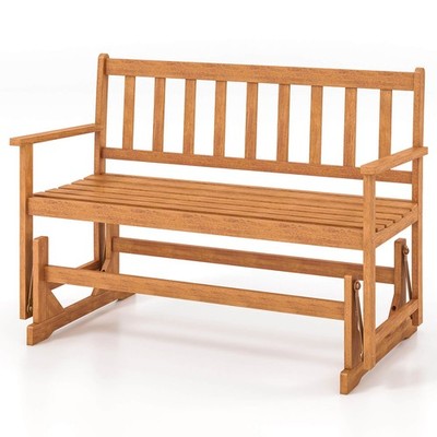 2 Person Patio Glider Bench Solid Acacia Wood Porch Glider Chair with Seat