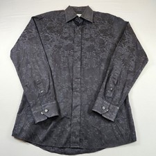 ETON Long Sleeve All Black Floral Print Dress Shirt Size 15.5 39 Slim Fit