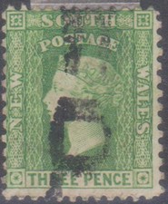 (F369-28) 1880 NSW 3d green small diadem stamp (AC)