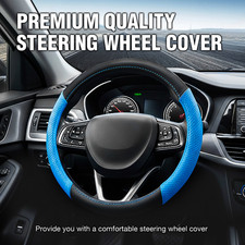 Blackblue Leather Steering Wheel Cover Universal 15 Inch Non-slip Protector Blackblue Leather Steering Wheel Cover Universal 15 Inch Non-slip Protector