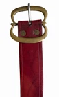 18th Century Vintage Style Red Leather Belt Brass Double Loop Buckle 44"