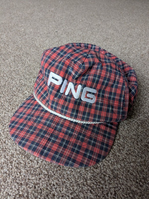 Vintage Ping kariert rot Golf Kappe Hut Seil Borte.
