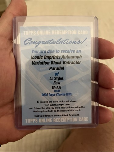 2026 Topps Chrome WWE AJ Styles Black Refractor Auto ParallelRedemption /10 - Picture 3 of 3