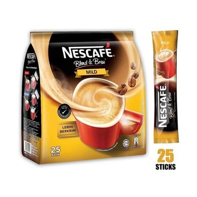 4 packs NESCAFE 3 in 1 Blend & Brew Mild Instant Coffee (18g x 25 sticks) USA