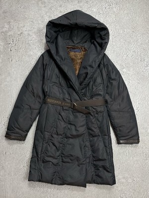 Trussardi Jeans Womens Puffer Coat Hooded Belted Jacket Size 42