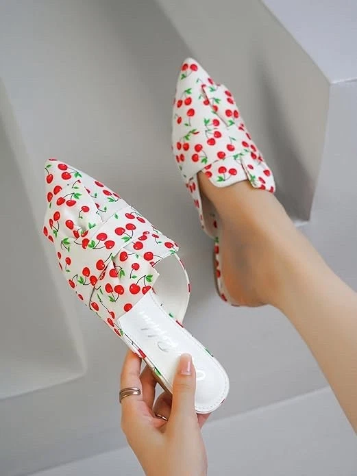 Cape Robbin Carolyn Knot Slip On Point Toe Flat Mules Cherries Size 7.5 - Изображение 2 из 4