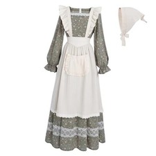 FCCAM Prairie Dress Women Floral Colonial Costume Women with Medium Green