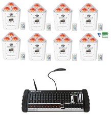  8 Rockville RockWedge White LED Battery Lights 384 Ch. Wireless DMX Controller