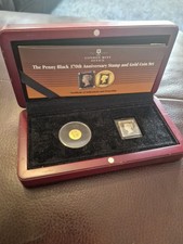 Penny Black 170th Anniversary 24ct Gold Coin & Genuine 1840 Stamp - Box & COA