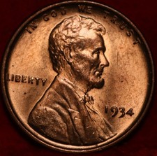Uncirculated Red 1934 Philadelphia Mint Copper Lincoln Wheat Cent