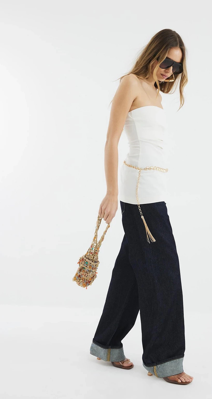 RIVER ISLAND Cream Ruched Bandeau Top with Side Slit, SZ10-12 image 3
