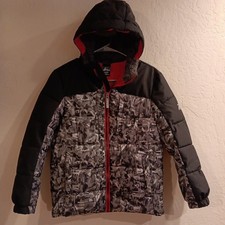 ZeroXposur Black Gray Pattern Puffer Jacket Faux Fur Hood Boys Size Large