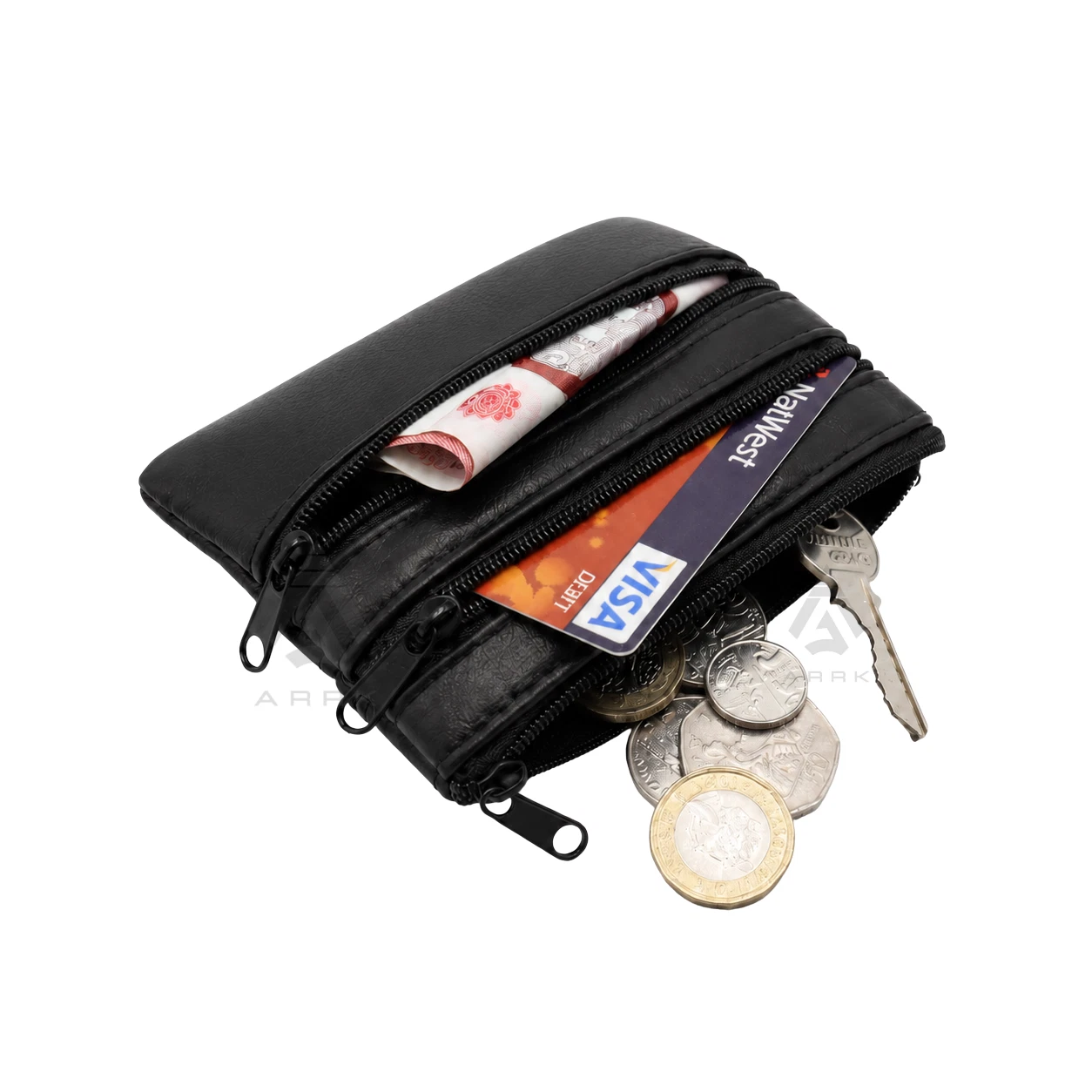 Black nappa leather multi-zip pouch wallet image 4