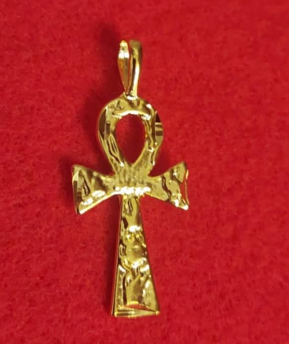 14kt Gold Plated Textured Ankh Charm Pendant 502 - Product main view