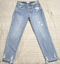 Pistola Straight Distressed Frayed Hem Light Wash Blue Women's Denim Jeans
