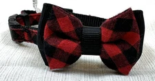 NWOT Buffalo Plaid Red & Black Dog Collar with Bowtie Sz XS