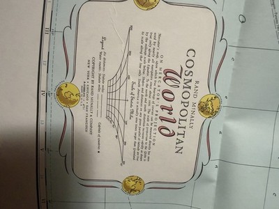 Vintage Large World Map Rand McNally Cosmopolitan Series 52 X 34.5