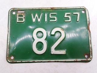 Vintage Wisconsin Motorcycle Bike License Plate 1957 Steel Metal Embossed Old