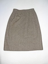 Vintage Brown Herringbone Tweed Wool Skirt - Size 8 Knee Length Straight Pencil