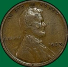 1933 Lincoln Wheat Cent Very Fine VF Coin #35004