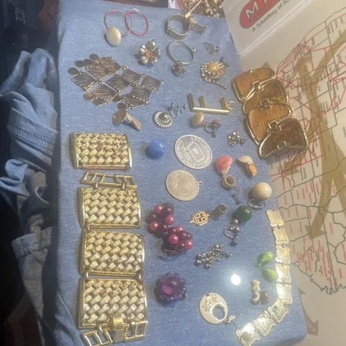 Vintage Costume Jewelry Mixed Lot Multicolor Bracelets Earrings Rings Pendants