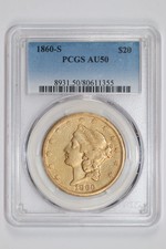 1860-S $20 GOLD LIBERTY DOUBLE EAGLE PCGS AU50