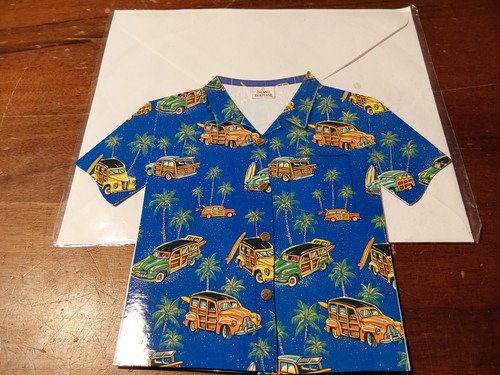 Island Heritage 1999 Camisa Hawaiana Camiseta Tarjeta con Sobre Woody Car Palmera - Imagen 2 de 3