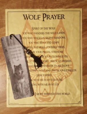 Wolf Prayer Spirit Animal Parchment Page Poster Print (8.5''x11'') & Wolf Bookmark