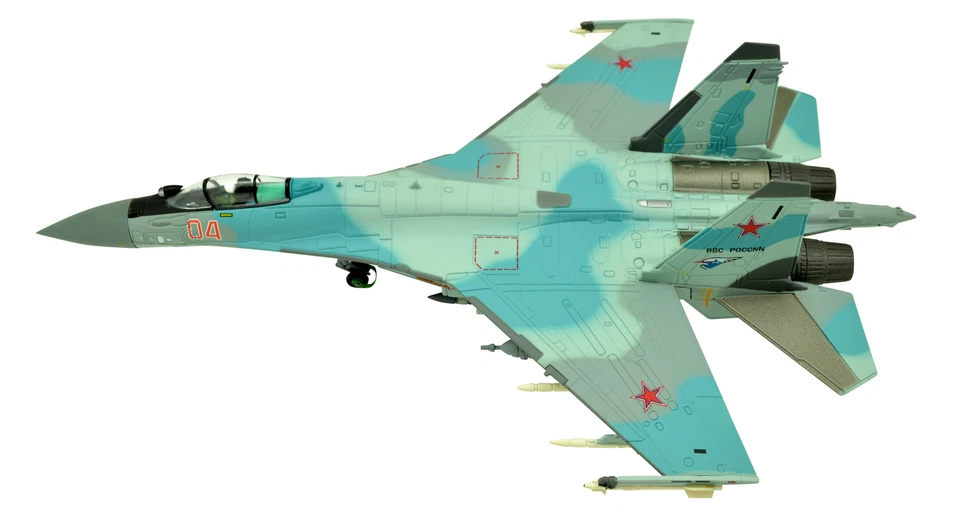 Modelo de avión militar de metal de ataque de combate Sukhoi SU-35 1:100, RFAF, color azul Foto 4 de 4