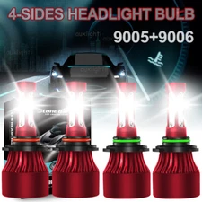 9005 9006 LED Headlight Kit Combo 4*Bulbs 6000K High Low Beam Super White Bright