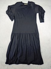 Vtg Forenza Womens S Black pocket Shirt Dress Long Sleeve Dark Shoulder Pad Goth