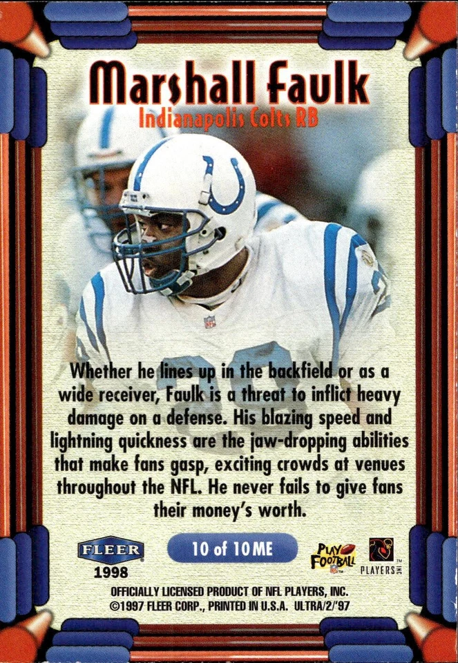 1997 Ultra #10 ME Marshall Faulk The Main Event - Image 2 of 2