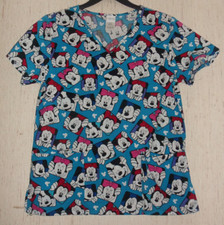 EXCELLENT WOMENS Disney Minnie  Mickey Mouse NOVELTY PRINT SCRUBS TOP SIZE S