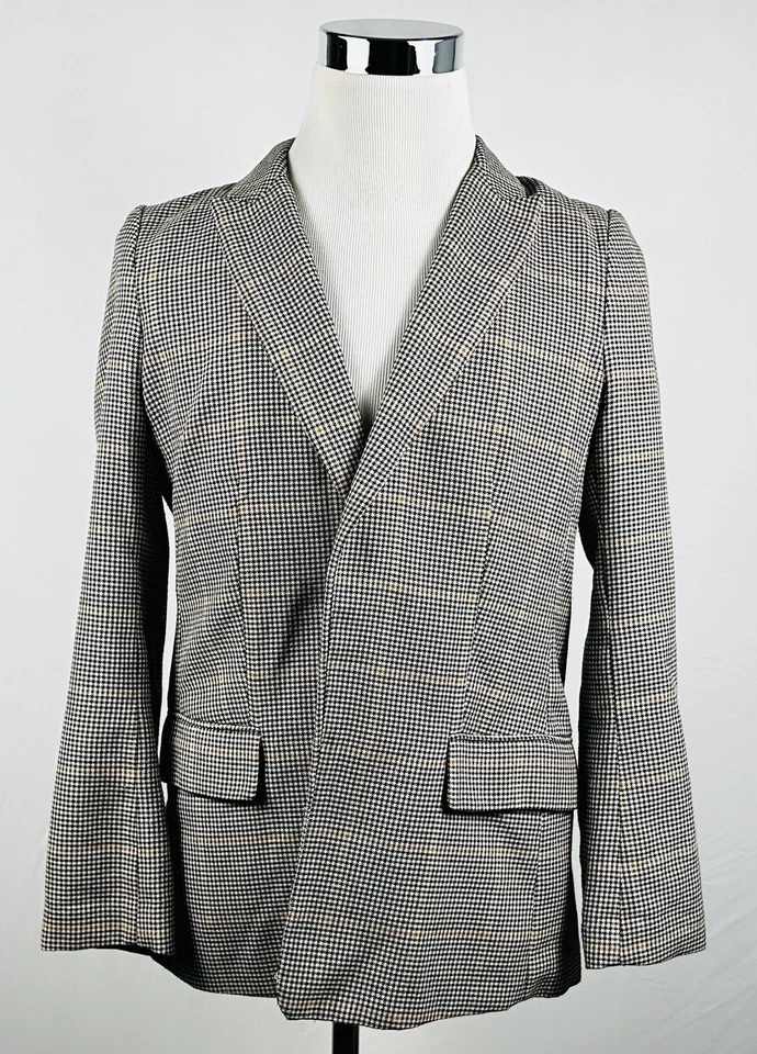 H&M Size 10 Blazer Black Beige Houndstooth Peak Lapel Fully Lined Poly Blend - Image 2 of 4