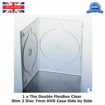 Doppel Flexbox Klar 2 Disc Slim 7 mm DVD Hülle Wirbelsäule Leer Abdeckung Seite an Seite SET