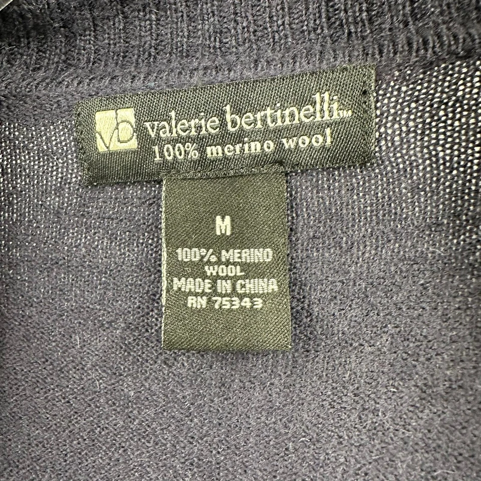 Valerie Bertinelli Womens Merino Wool Open Front Cardigan Size M Navy Lagom - Image 3 of 4