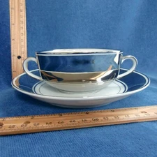 Fitz & Floyd PLATINUM RONDELET Cream Soup Saucer Set OK  VTG Smooth Rim Handles
