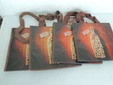 4 Wine Tote Bag Carrier Holder Storage for 6 Bottles, brown cork design 10X 10"