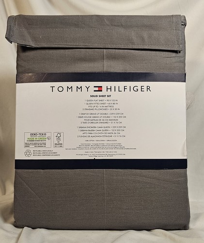 Tommy Hilfiger Queen Solid Sheet Set 4 pc Gray 100% Premium Cotton, Soft Touch - 第 3/4 張圖片