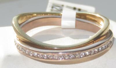 Roségold Bänder Gelbgold Ring CZ Stahl Stapelverbindung Damen 2tone 2613
