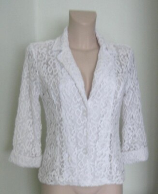 Silvian Heach White Cotton Crochet Fitted Jacket UK 12/14  Fully Lined 38'' Chest