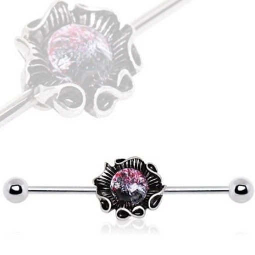 FLOWER GLASS SHELL INDUSTRIAL EAR PIERCING BARBELL BODY JEWELRY