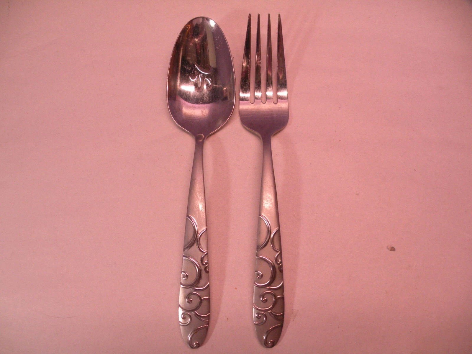 Oneida Silver Bohemian Cold Meat Serving Fork & Serving Spoon Slotted GE1