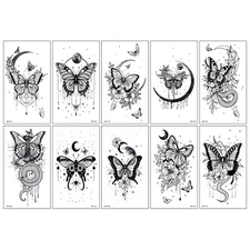 10Pcs Black Butterfly Lace Temporary Waterproof Fake Body Arm Sexy Tattoos HD