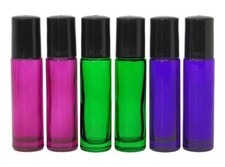 6 colored Stainless Steel Metal Roll on Glass Bottles Roller Ball 10ml 1/3 oz